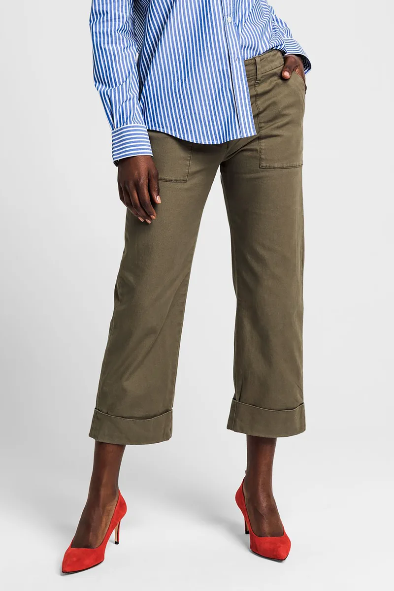 Gant γυναικείο παντελόνι cropped μονόχρωμο - 4150101 Χακί