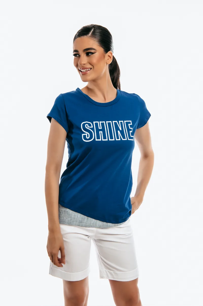 ΜΠΛΟΥΖΑ ΚΟΝΤΟΜΑΝΙΚΗ ΜΕ ΤΥΠΩΜΑ SHINE Μπλε ρουά