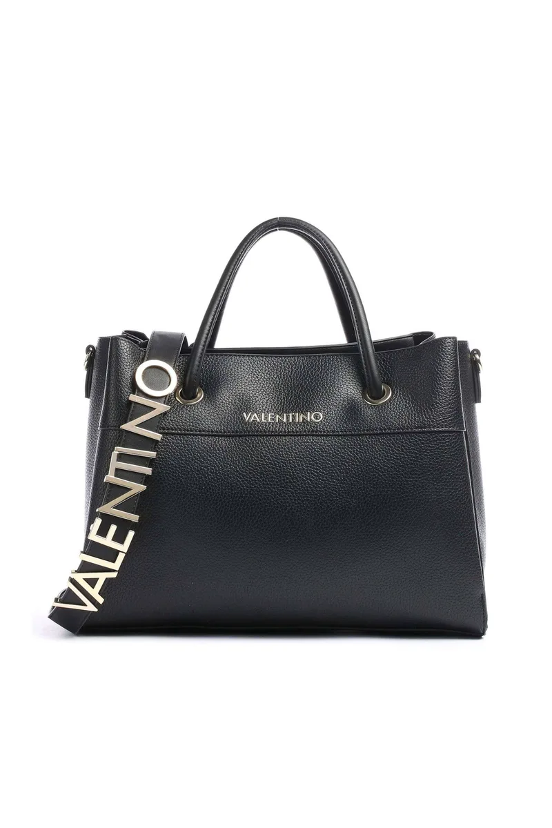 Valentino γυναικεία τσάντα χειρός/ώμου με μεταλλικό λογότυπο "Alexia" - 73LVBS5A802/ALE Μαύρο