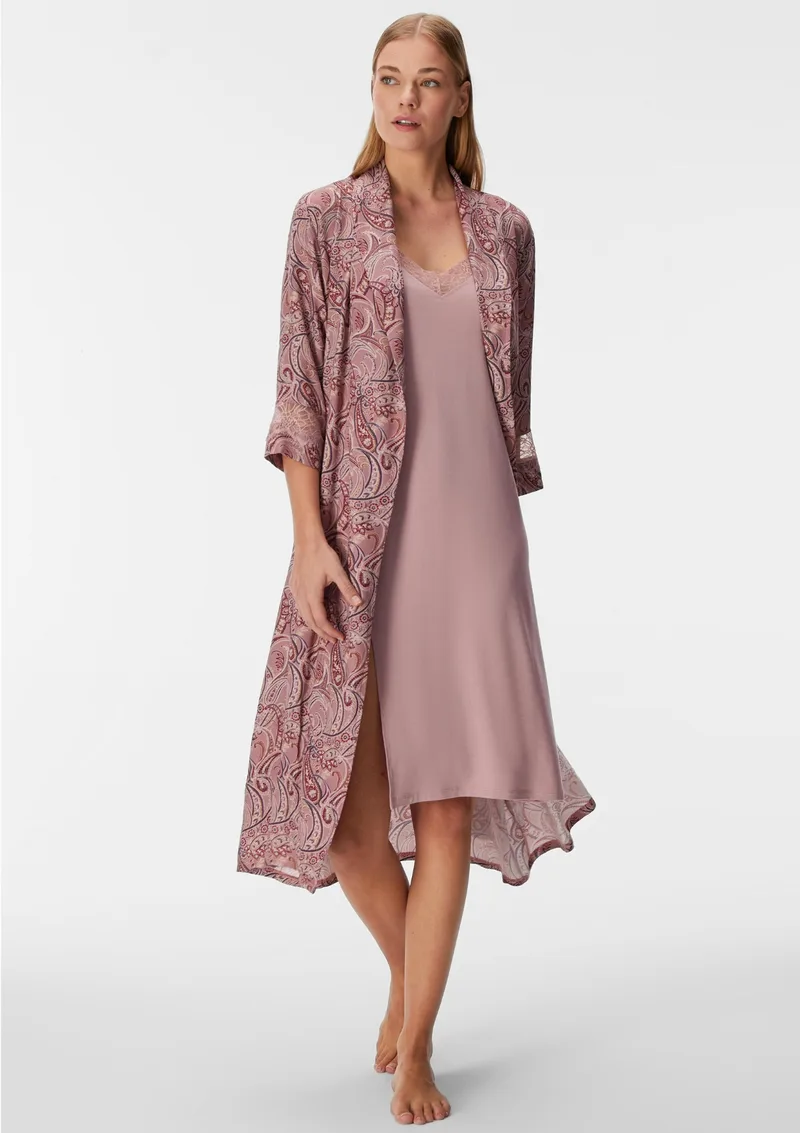 GoldenBay Γυναικεία Νυχτικιά με Ρόμπα Boho Ροζ - Dusty Rose
