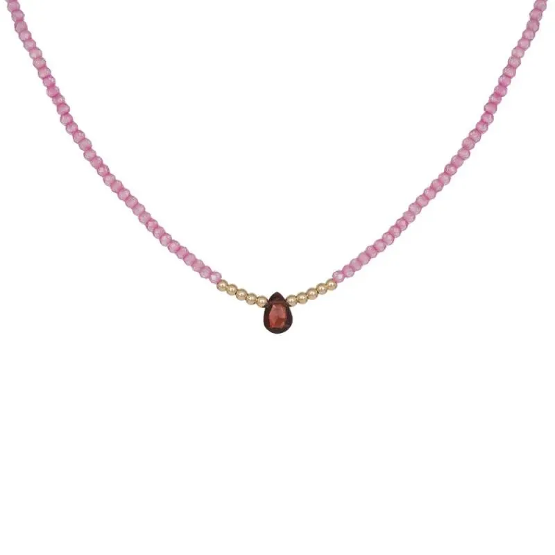 Χρυσό γυναικείο κολιέ Κ14 Garnet Drop &amp; Salomite 043115 043115 Χρυσός 14 Καράτια