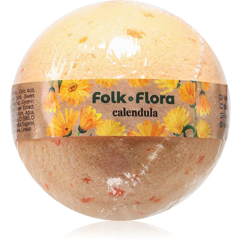 Folk & Flora Calendula αφρώδης μπάλα τια το μπάνιο με καλέντουλα 130 γρ