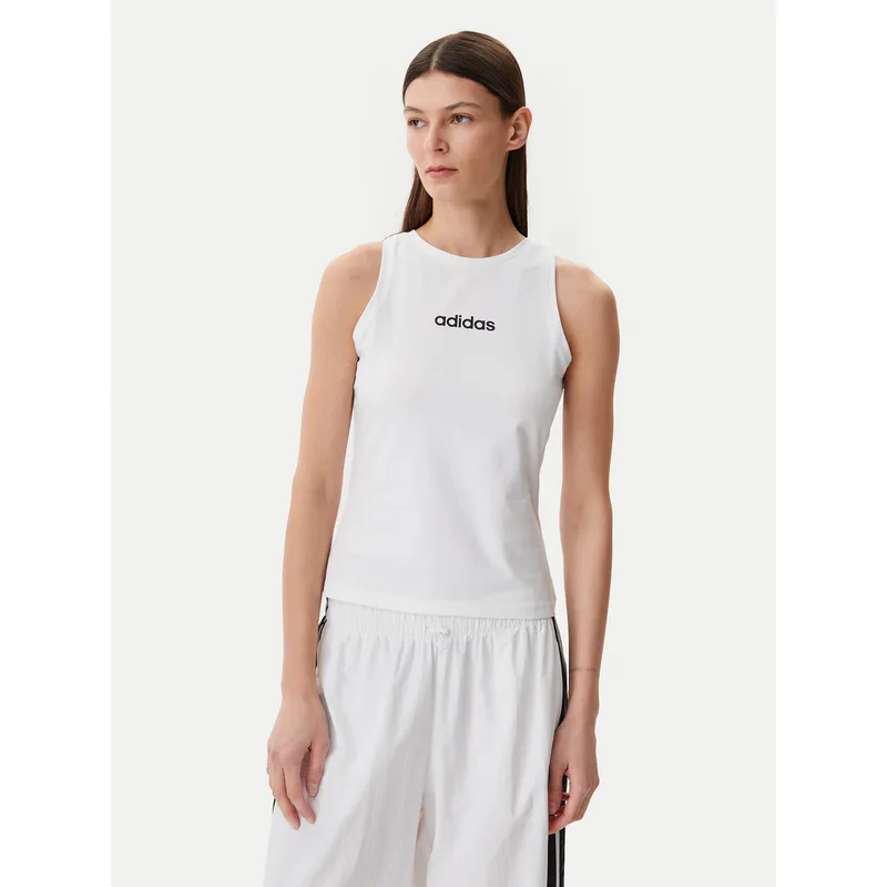 adidas Τοπ Essentials Linear JC5799 Λευκό Slim Fit