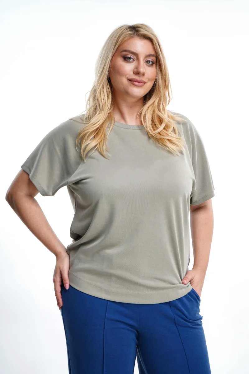 Μπλούζα plus size cupro με ρεγκλάν μανίκια σε γκρι χρώμα
