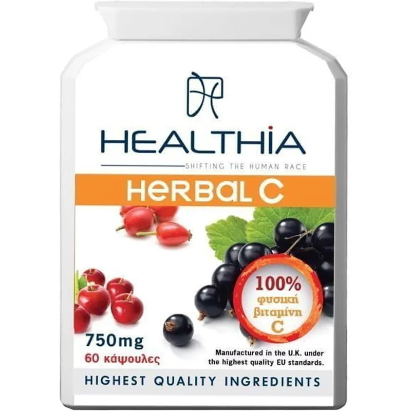 Healthia Herbal Vitamin C 750mg Συμπλήρωμα Διατροφής Εκχυλίσματος Βοτάνων Πλούσιο σε Φυτικής Προέλευσης Βιταμίνης C για την Ενίσχυση του Ανοσοποιητικού 60caps
