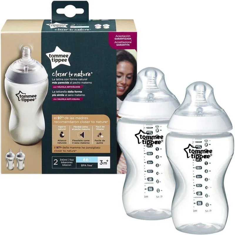 Tommee Tippee Closer to Nature PP Baby Bottle 3m+ Κωδ 42262085 Μπιμπερό Πολυπροπυλενίου Μέτριας Ροής με Θηλή Σιλικόνης, Κατά των Κολικών 2x340ml