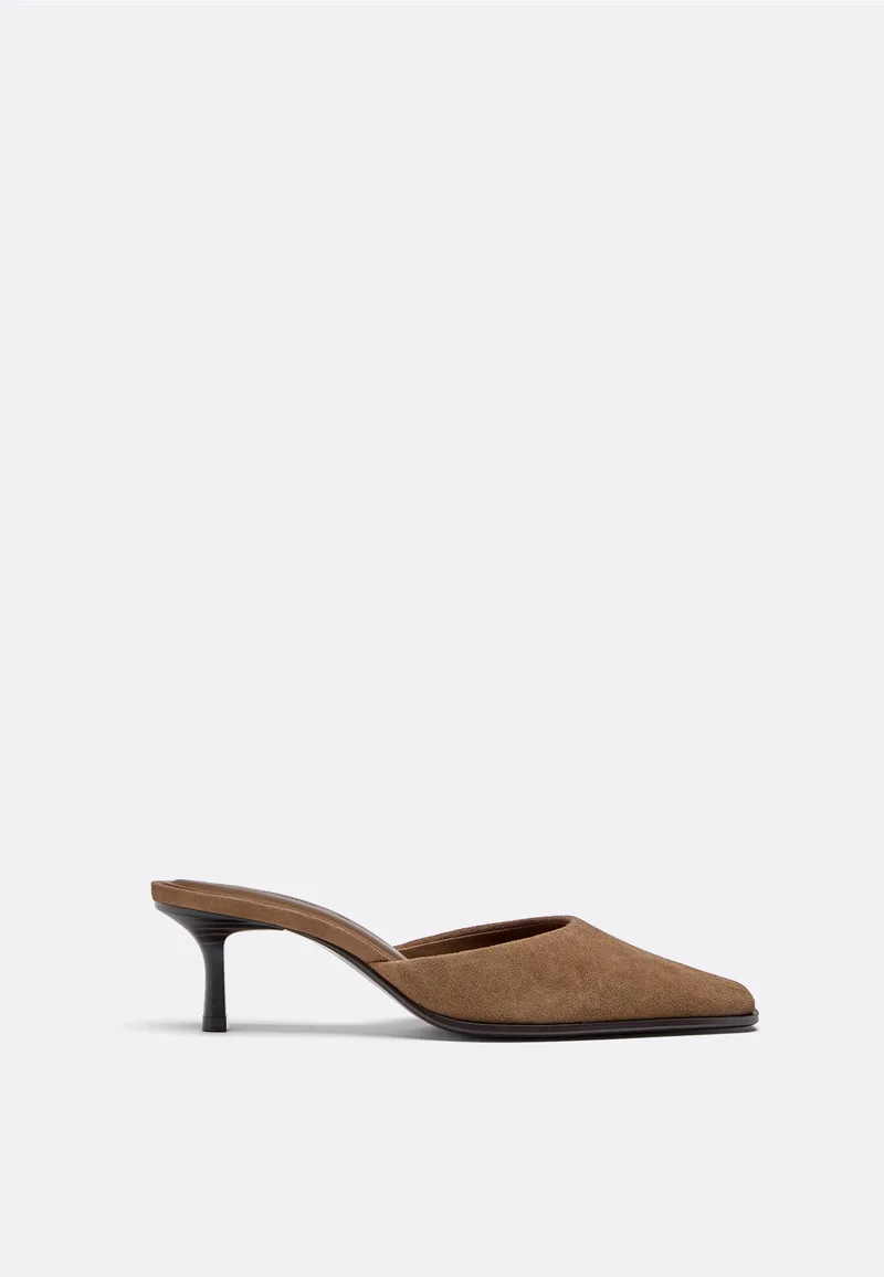 Stradivarius Δερμάτινα Kitten Heel Mules Καφέ 37