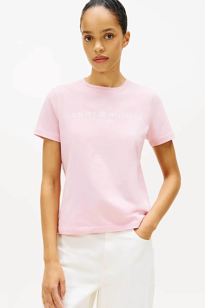 Tommy Hilfiger γυναικείο T-shirt με logo print Regular Fit - WW0WW40276 Ροζ