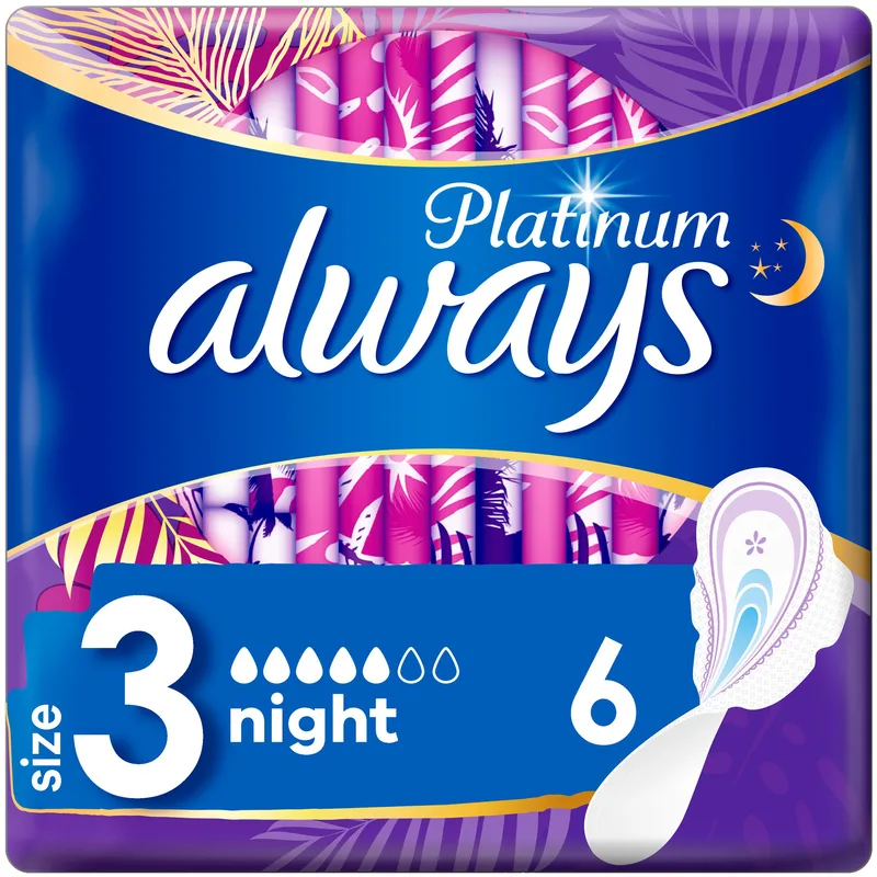 Always Platinum Σερβιέτες Μέγεθος 3 Night 6τμχ