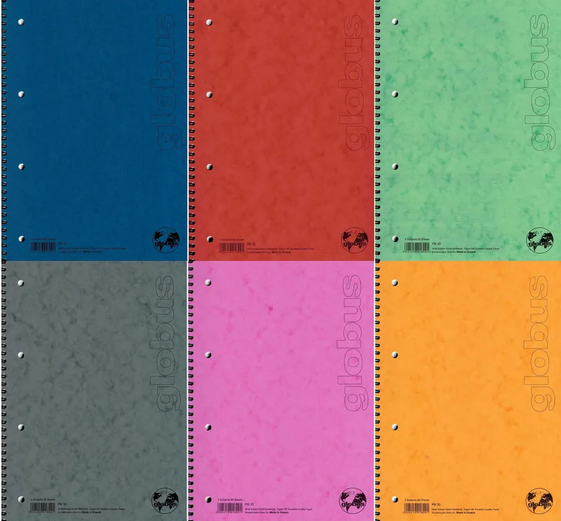 Τετράδιο σπιράλ ριγέ Globus Pressboard 3 θέματα/90 φύλλα Α4 (6 χρώματα)