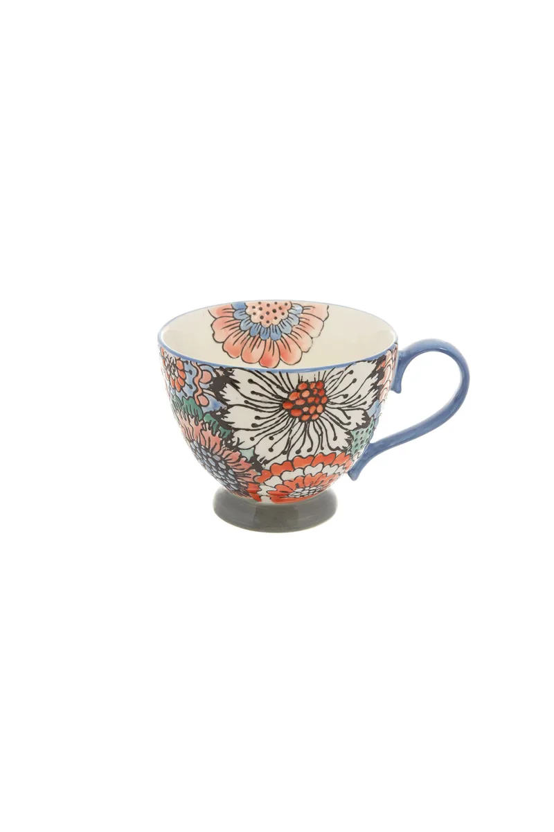 Coincasa φλυτζάνι κεραμικό με χειροποίητο floral σχέδιο 9 x 12 cm - 007109049 Πορτοκαλί