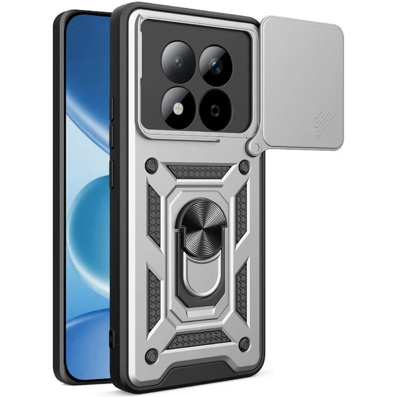 Θήκη Xiaomi Redmi Note 15 Pro 4G Bodycell Armor Slide Ανθεκτική με Κάλυμμα για την Κάμερα & Μεταλλικό Ring Holder - Silver (5206015085833)