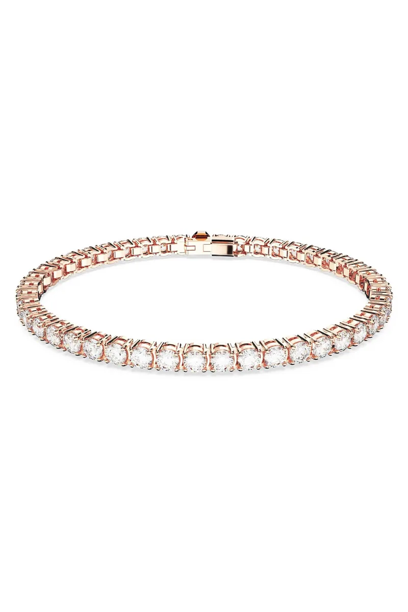 Swarovski γυναικείο βραχιόλι στρογγυλή κοπή, λευκό, επιμετάλλωση σε ροζ χρυσαφί τόνο "Matrix Tennis" - 5657659