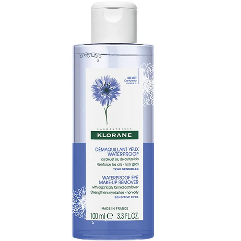 Klorane Cornflower Waterproof Eye Make-up Remover Διφασικό Υγρό Καθαρισμού - Ντεμακιγιάζ Ματιών, Κατάλληλο για Ευαίσθητα Μάτια & Χρήστες Φακών Επαφής 100ml