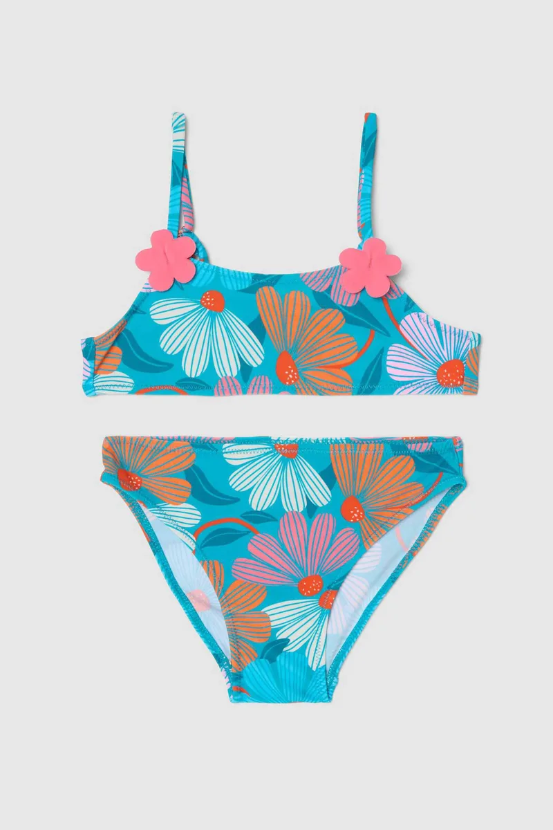 OVS παιδικό σετ μαγιό μπικίνι τοπ και σλιπ με floral print (2 τεμάχια) - 002616868 Πράσινο