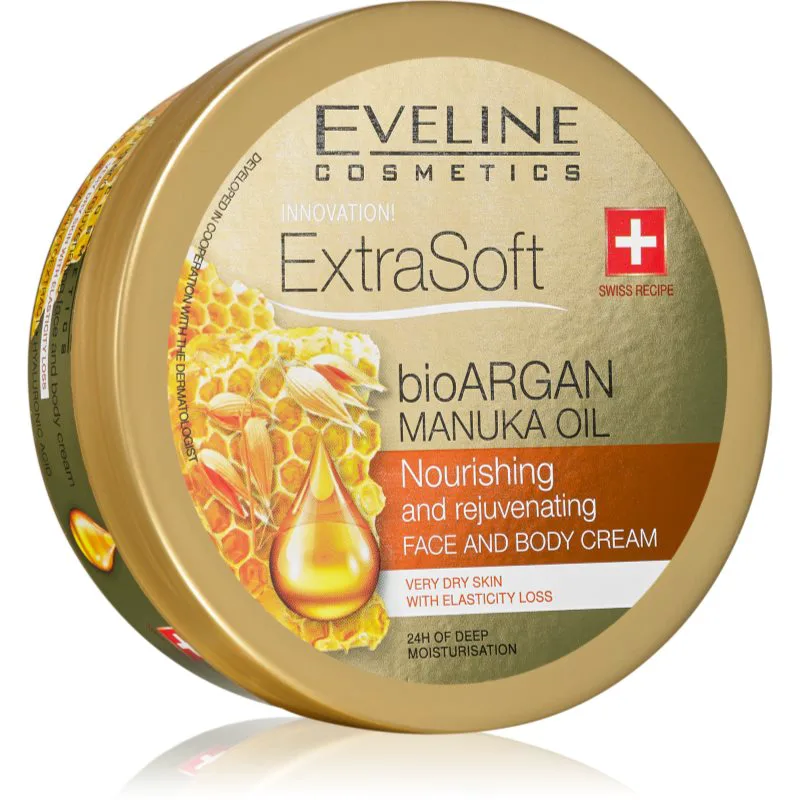 Eveline Cosmetics Extra Soft ενυδατική κρέμα για σώμα και πρόσωπο με έλαιο αργκάν 175 ml