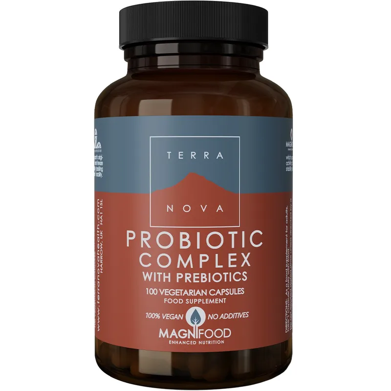 Terranova Probiotic Complex with Prebiotics Συμπλήρωμα Διατροφής Προβιοτικών, Πρεβιοτικών & Βοτάνων για την Καλή Κατάσταση του Γαστρεντερικού Συστήματος & την Ενδυνάμωση του Ανοσοποιητικού Συστήματος 100veg.caps