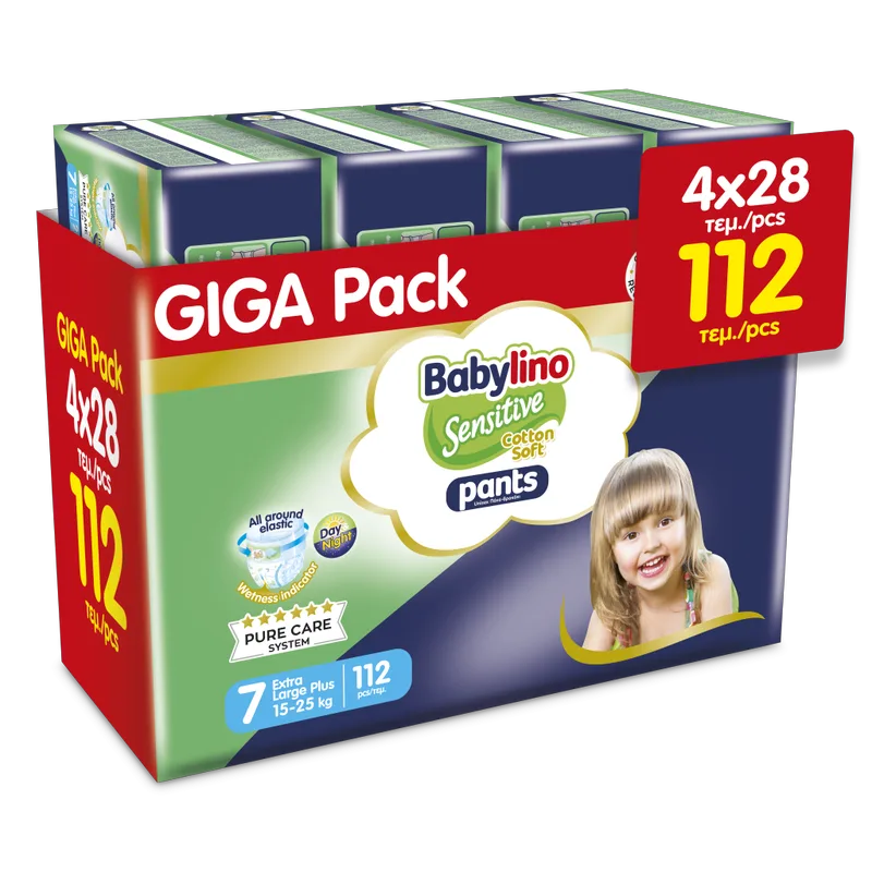 Πάνες Babylino Pants Cotton Soft Unisex Giga Pack No7 Extra Large Plus (15-25kg) 112τεμ (4*28τεμ)