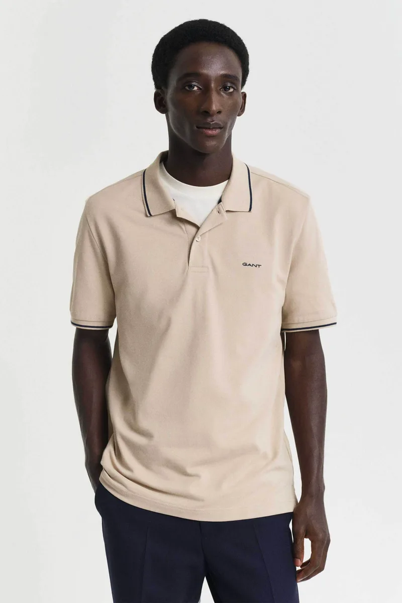 Gant ανδρική μπλούζα πόλο πικέ με contrast trims Regular Fit - 2062034 Μπεζ