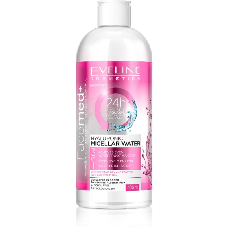 Eveline Cosmetics FaceMed+ μικυλλιακό νερό με υαλουρονικό οξύ 3 σε 1 400 ml