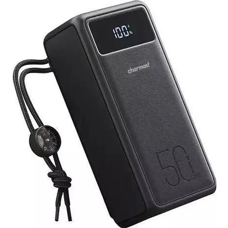 PowerBank Charmast με Ψηφιακή Οθόνη LED / Φακό & Πυξίδα με 3 x USB-Α / 1 x Type-C 50.000mAh 22.5W - Black (TankLite)