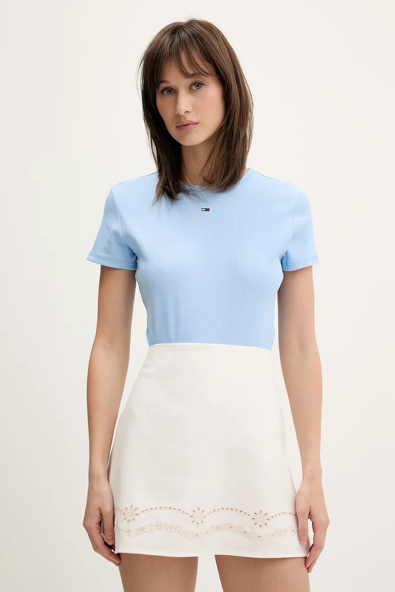 Tommy Jeans T-shirt basic γυναικείο βαμβακερό με ελαστάνη