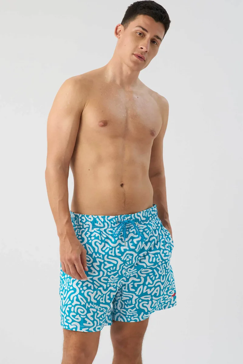 Minerva ανδρικό μαγιό βερμούδα με all-over print "Soft" - 96-37603-002-070 Πετρόλ