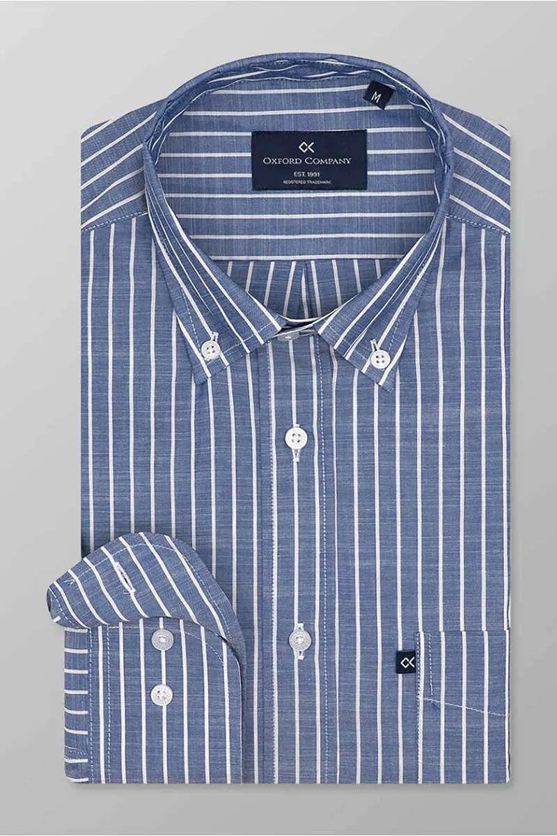 Oxford Company ανδρικό sport πουκάμισο button down ριγέ Regular Fit - F123-BZ10.01 Σκούρο Μπλε