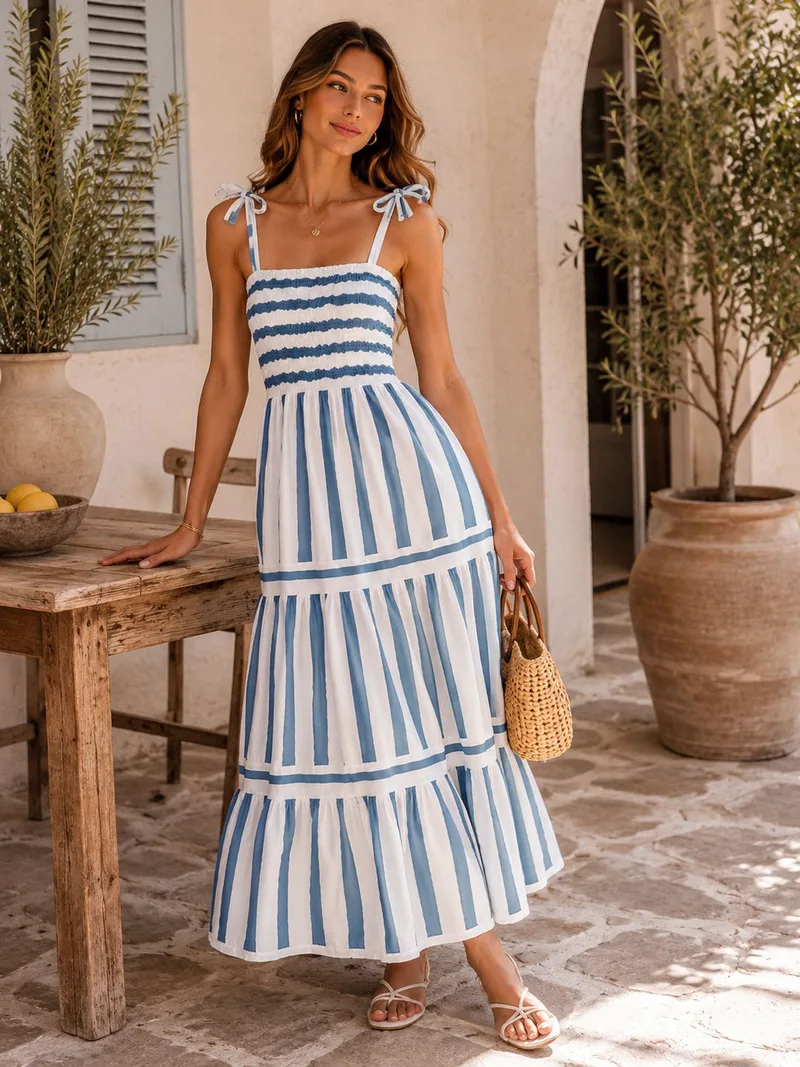 Maxi Φόρεμ Με Τιράντες Και Αέρινη Γραμμή - Σιέλ | Dress Up Σιέλ