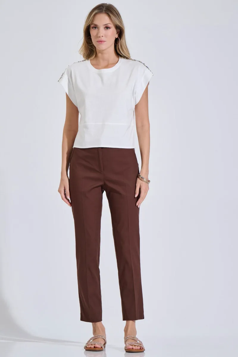 Bill Cost γυναικείο παντελόνι μονόχρωμο Classic Straight Fit - 10-060824-0 Καφέ
