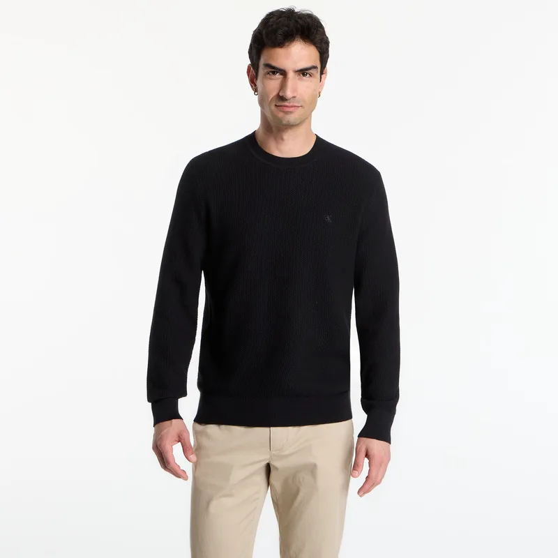 Πουλόβερ Calvin Klein Ls Textured Cotton Crewneck Sweater Black XL