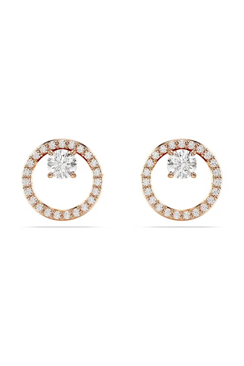 Swarovski σκουλαρίκια με καραφάκι, στρογγυλή κοπή, λευκά, επιμετάλλωση σε ροζ χρυσαφί τόνο "Constella" - 5692263