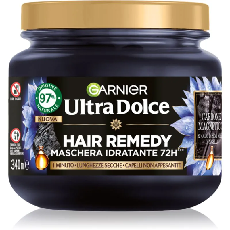 Garnier Ultra Doux Magnetic Charcoal ενυδατική μάσκα για λιπαρό τριχωτό της κεφαλής και ξηρές άκρες 340 ml