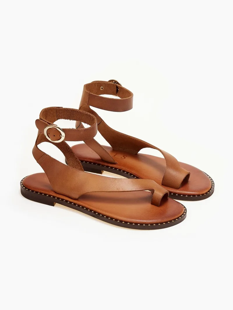IRIS Leather Flat Sandals - 24/20PR - Tan