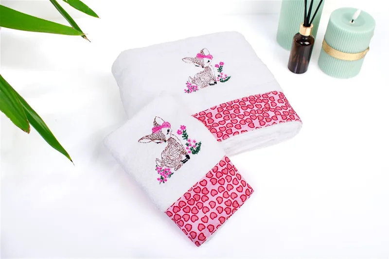 Σετ Πετσέτες 2τμχ Βαμβακερές Deer 197 White-Pink DimCol