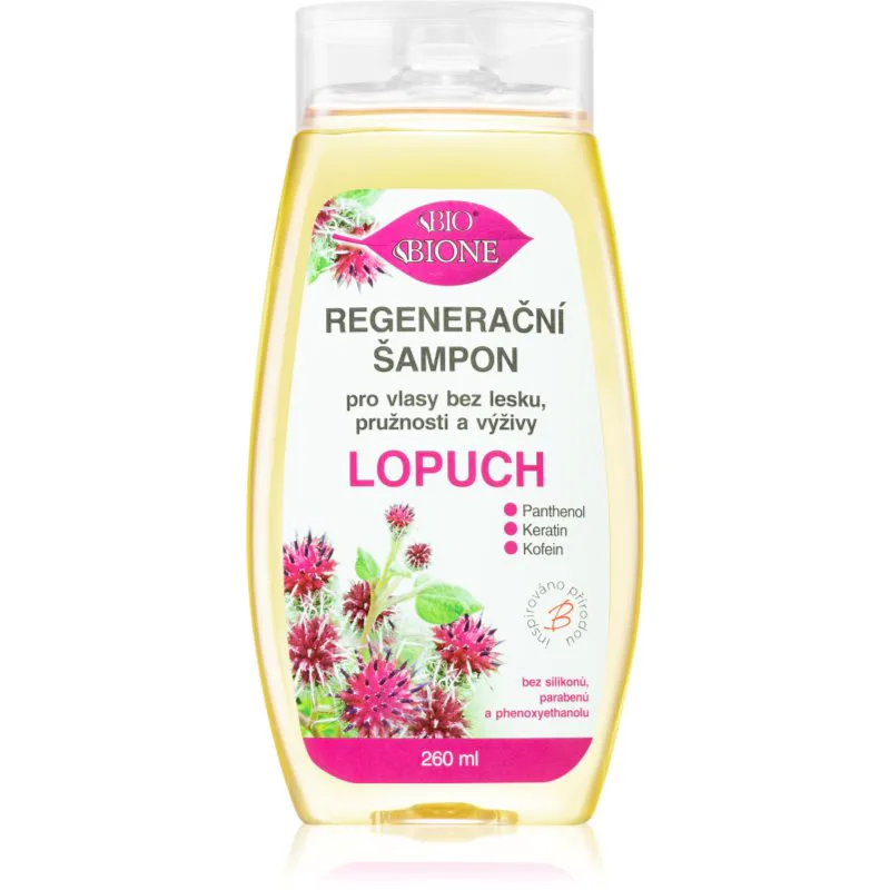 Bione Cosmetics Burdock αναγεννητικό σαμπουάν Για λάμψη και απαλότητα μαλλιών 260 ml
