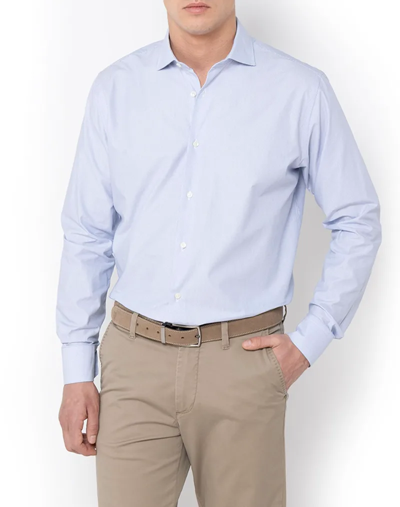 THE BOSTONIANS ΠΟΥΚΑΜΙΣΟ DOBBY CUSTOM FIT Semi-Rex Custom Fit 3ANP2469-SKY SkyBlue