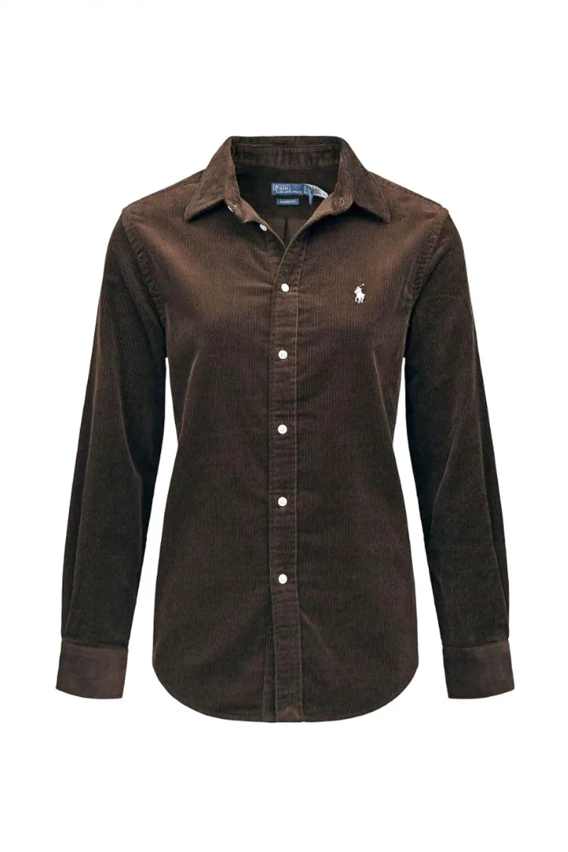 RALPH LAUREN ΠΟΥΚΑΜΙΣΟ ΚΟΤΛΕ BUTTON FRONT LOGO ΣΚΟΥΡΟ ΚΑΦΕ