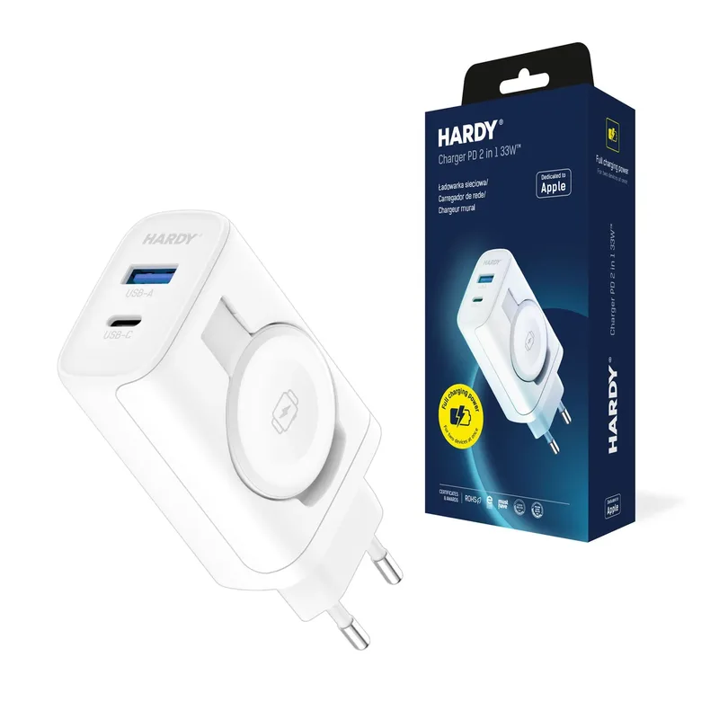 3MK 2in1 Hardy Charger 33W Apple Watch/USB‑C/USB‑A White