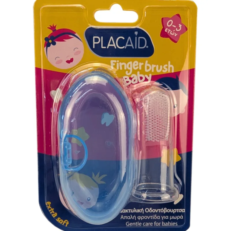 Plac Aid Baby Finger Toothbrush 0-3 Ετών Βρεφική Δακτυλική Οδοντόβουρτσα Σιλικόνης, 1 Τεμάχιο - Μπλε