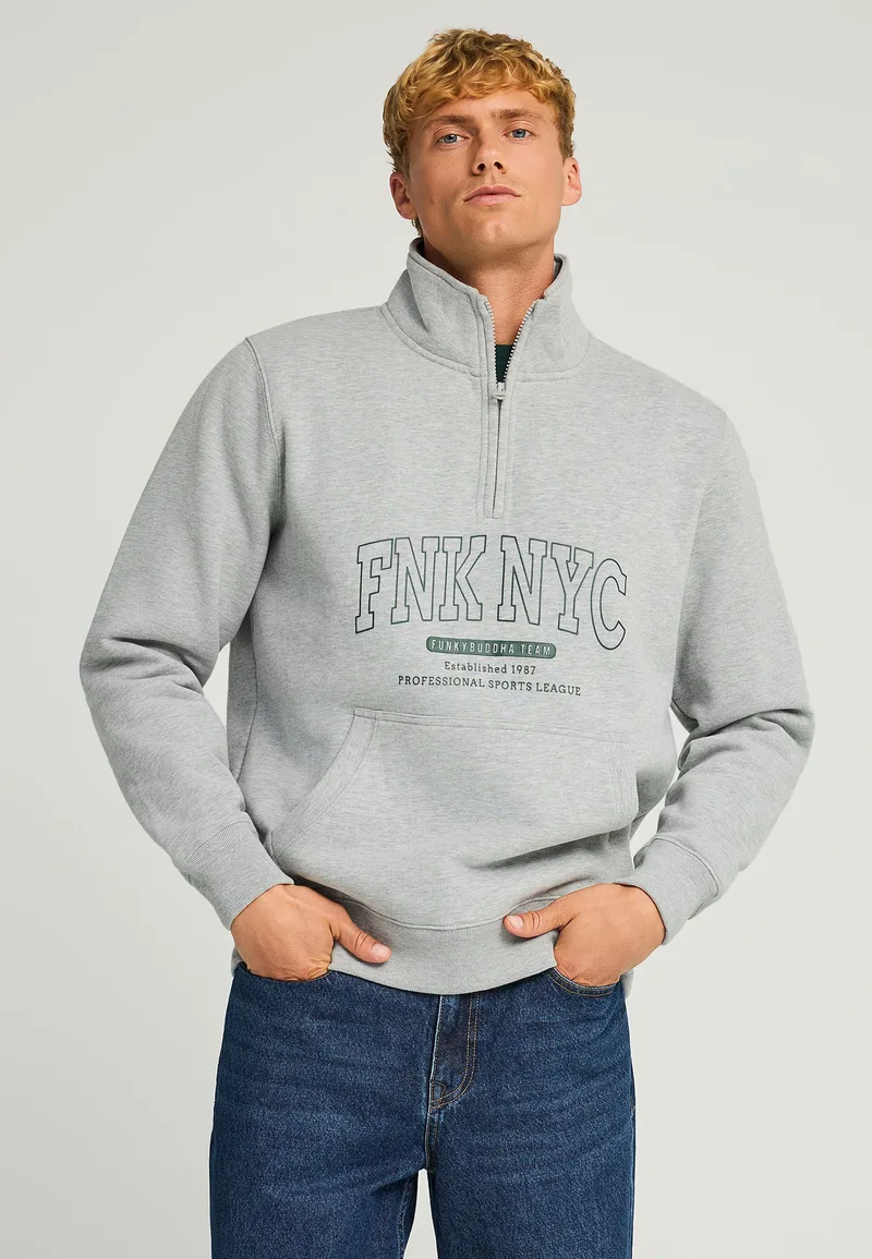 Half-zip ανδρικό φούτερ με ψηλή λαιμόκοψη