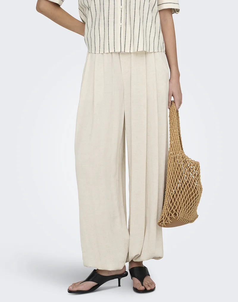 ONLY ONLSIESTA MW LINEN BL BAGGY BARREL PNT 15373197-Moonbeam Biege