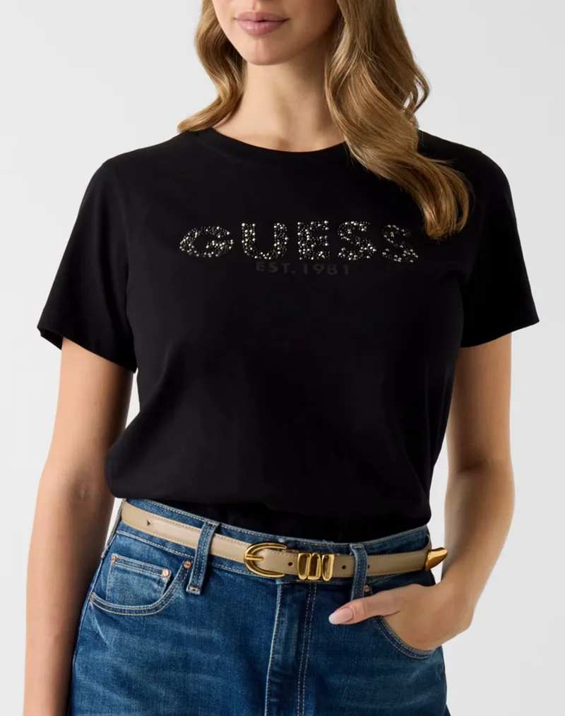 GUESS SS CN GUESS STUDS SCRIPT TEE ΜΠΛΟΥΖΑ ΓΥΝΑΙΚΕΙΟ W6GI15K3035-JBLK Black