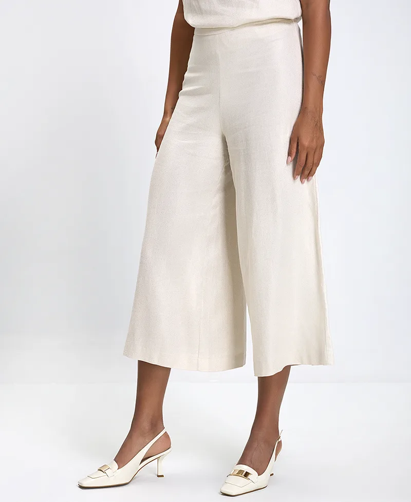 Γυναικείο Παντελόνι Culotte από Λινό Regular Fit σε Εκρού