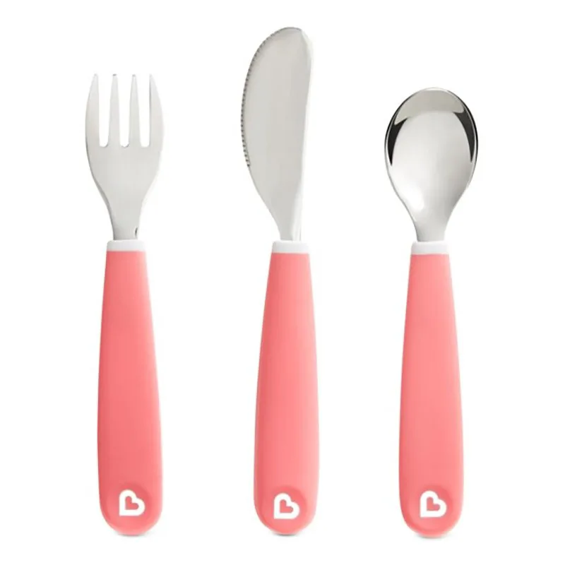 Munchkin Splash Toddler Cutlery Set 18m+ Εκπαιδευτικό Σετ με Κουτάλι, Πιρούνι & Μαχαίρι 1 Τεμάχιο - Ροζ