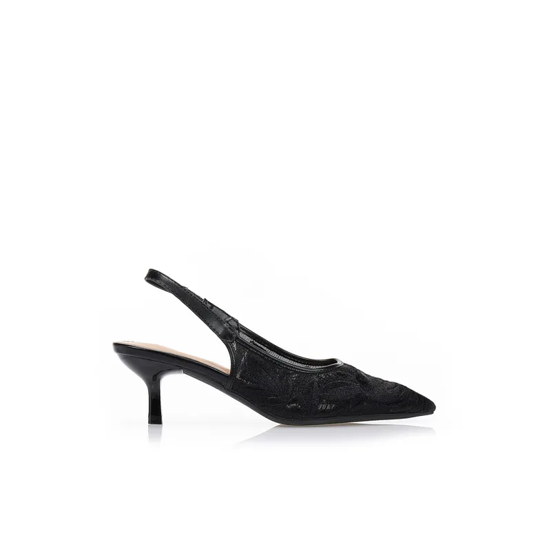 Γόβες μαύρες slingback με κεντητό σχέδιο ΜΑΥΡΟ