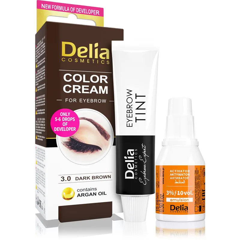 Delia Cosmetics Argan Oil βαφή για τα φρύδια απόχρωση 3.0 Dark Brown 15 μλ