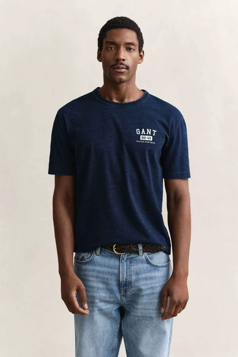 Gant ανδρικό denim T-shirt με λογότυπο Relaxed Fit - 2003393 Μπλε Σκούρο