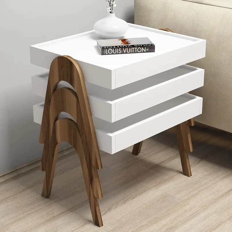 Τραπέζι Ζιγόν (3 Τεμάχια) Roma - Walnut, White 845Hct2824 (53,6x64x40)