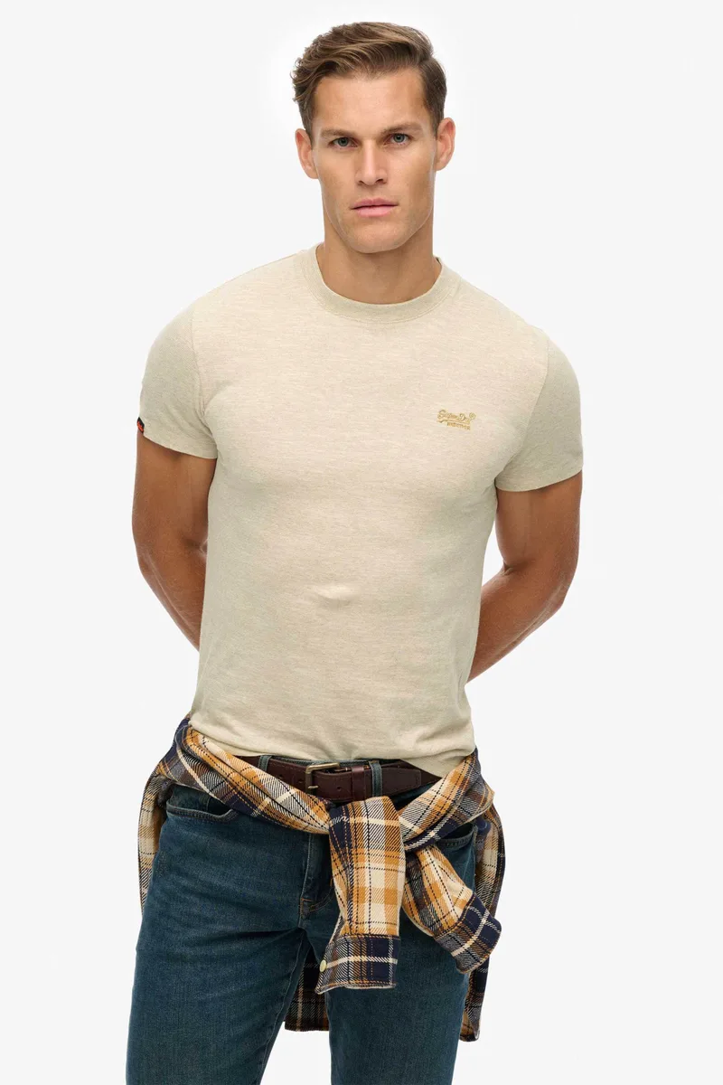 Superdry ανδρικό T-shirt με κεντημένο λογότυπο Slim Fit "Essential" - M1011245A Κρέμ